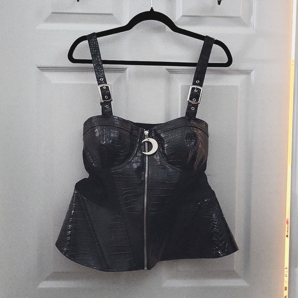 Restyle Crocodile Corset Top With Moon Zipper